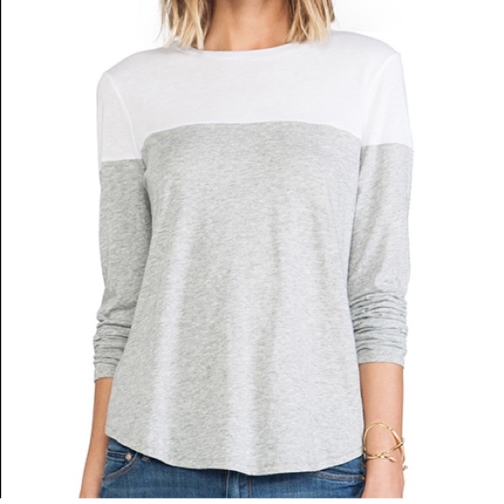 Vince Color Block Lightweight Cotton Crew Long Sleeve Tee T Shirt Top Neutral XL